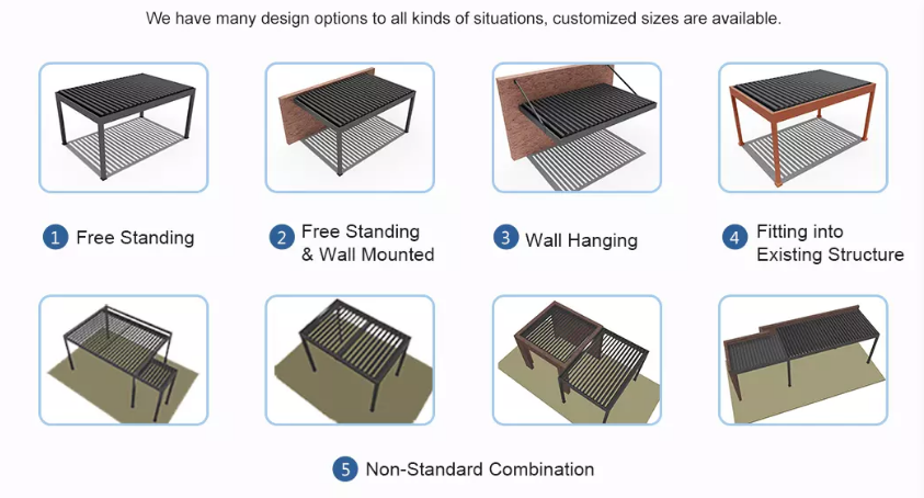 Waterproof Louver Roof System Kits Outdoor Freestanding aluminium pergola