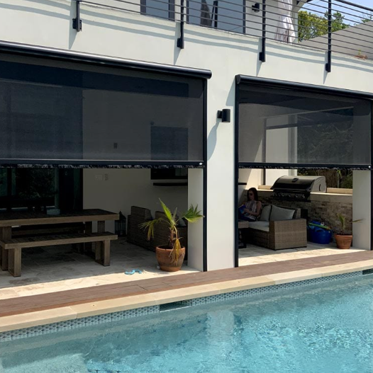 motorized 10' X 8' outdoor shades with side tracks