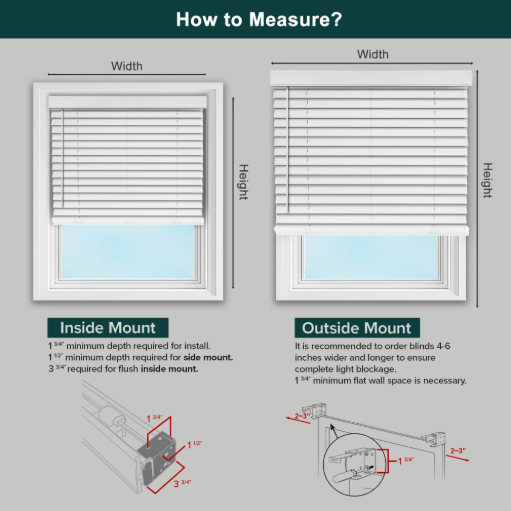 Size & Material & installation Comparison for 2 Inch Faux Wood Blinds 