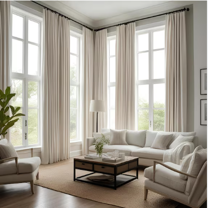 Extra Long Thick Linen Curtains for sliding glass doors