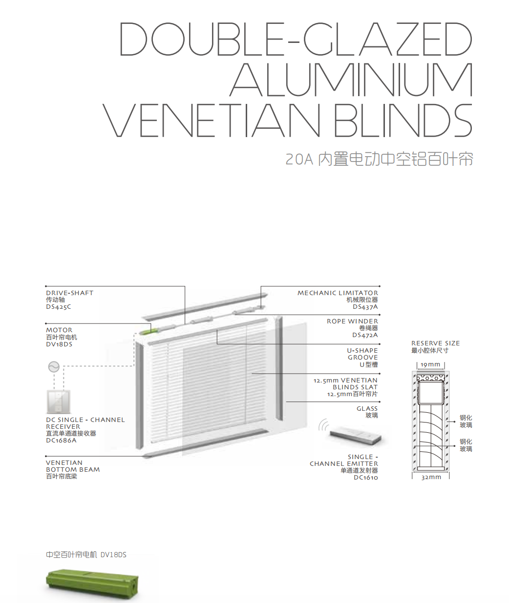 Double Glazed Motorised Aluminium Venetian Blinds 20A