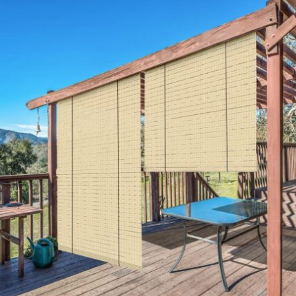 custom 10' X 8' bamboo roller shades outdoor