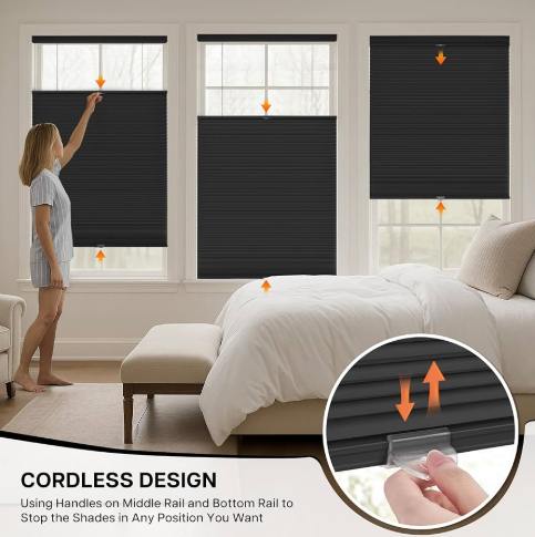 Black Top Down Bottom Up Window Shades Cordless
