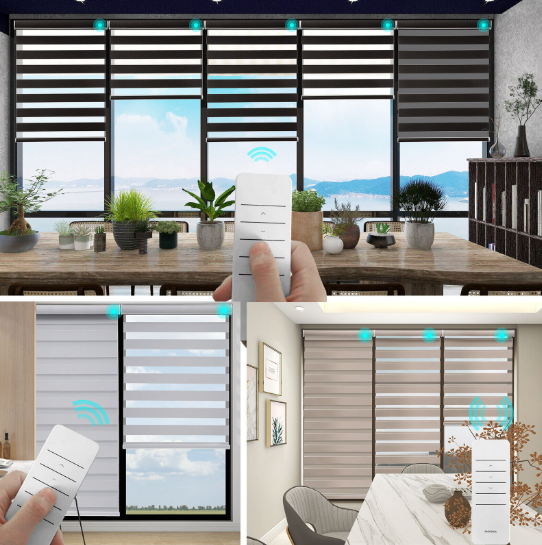 customized combi zebra dual fabric blinds with motor