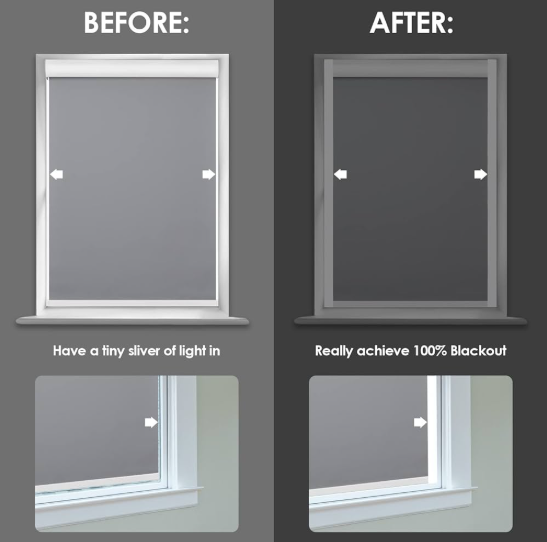 Blackout light blocker strips for window blinds