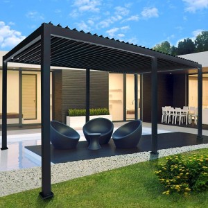Jet Black Louvers and Frame Outdoor Kitchen Pergola