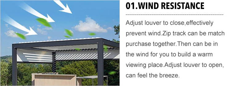 Waterproof Louver Roof Aluminium Pergola Outdoor Bioclimatic