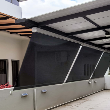 outdoor roller shade with hooks and arms